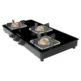 Faber 77 cm 3 Burner Gas Cooktop with Brass Burners, Manual Ignition & Toughened Black Glass – HOB COOKTOP PEARL 3BB BK