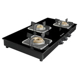 Faber 77 cm 3 Burner Gas Cooktop with Brass Burners, Manual Ignition & Toughened Black Glass – HOB COOKTOP PEARL 3BB BK