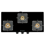 Faber 77 cm 3 Burner Gas Cooktop with Brass Burners, Manual Ignition & Toughened Black Glass – HOB COOKTOP PEARL 3BB BK