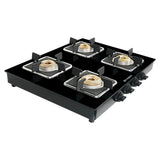 Faber 4 Burner Gas Cooktop with Brass Burners, Manual Ignition & Toughened Black Glass – HOB COOKTOP PEARL 4BB BK