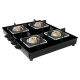 Faber 4 Burner Gas Cooktop with Brass Burners, Manual Ignition & Toughened Black Glass – HOB COOKTOP PEARL 4BB BK