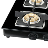 Faber 4 Burner Gas Cooktop with Brass Burners, Manual Ignition & Toughened Black Glass – HOB COOKTOP PEARL 4BB BK