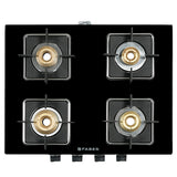 Faber 4 Burner Gas Cooktop with Brass Burners, Manual Ignition & Toughened Black Glass – HOB COOKTOP PEARL 4BB BK