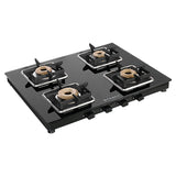 Faber 4 Burner Gas Cooktop with Brass Burners, Manual Ignition, Toughened Glass & Powder-Coated Pan Supports – Cooktop Remo 4BB BK