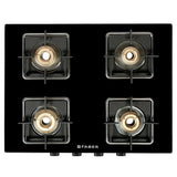 Faber 4 Burner Gas Cooktop with Brass Burners, Manual Ignition, Toughened Glass & Powder-Coated Pan Supports – Cooktop Remo 4BB BK