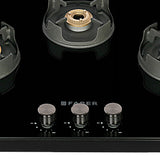 Faber 75 cm 3 Burner Gas Cooktop with Brass Burners, Manual Ignition & 8 mm Toughened Black Glass – NiOS DLX 753 BB BK