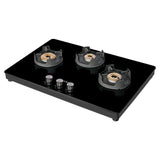 Faber 75 cm 3 Burner Gas Cooktop with Brass Burners, Manual Ignition & 8 mm Toughened Black Glass – NiOS DLX 753 BB BK