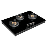 Faber 75 cm 3 Burner Gas Cooktop with Brass Burners, Manual Ignition & 8 mm Toughened Black Glass – NiOS DLX 753 BB BK