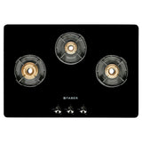 Faber 75 cm 3 Burner Gas Cooktop with Brass Burners, Manual Ignition & 8 mm Toughened Black Glass – NiOS DLX 753 BB BK
