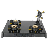 Faber 70 cm 4 Burner Gas Cooktop with Brass Burners, Manual Ignition, Toughened Glass & Easy-Clean Liftable Burners – HOB COOKTOP GENIUS 704 BK