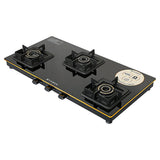 Faber 77 cm 3 Burner Gas Cooktop with Brass Burners, Non-Auto Ignition & Toughened Black Glass – HOB COOKTOP PRINCE PLUS 3BB BK