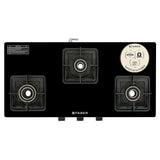 Faber 77 cm 3 Burner Gas Cooktop with Brass Burners, Non-Auto Ignition & Toughened Black Glass – HOB COOKTOP PRINCE PLUS 3BB BK