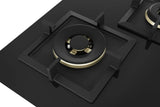 Bosch Built in Gas Hob Black Tempered glass Glass 4 Burner Auto Ignition 90 cm Full Brass 3D Ring Burners with Matt Black Heat Shields & Cast Iron pan supports (PNF9B6G20I)