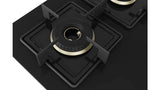 Bosch Built in Gas Hob Black Tempered glass Glass 4 Burner Auto Ignition 60 cm True Brass 2D Ring Burners with Glossy Black Heat Shields & Enameld pan supports (PNH6B6F10I)