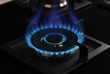 Bosch Built in Gas Hob Black Tempered glass Glass 4 Burner Auto Ignition 60 cm True Brass 2D Ring Burners with Matt Black Heat Shields & Cast Iron pan supports (PNH6B6F20I)