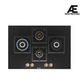 Bosch Built in Gas Hob Black Tempered glass Glass 4 Burner Auto Ignition 75 cm Full Brass 3D Ring Burners with Matt Black Heat Shields & Cast Iron pan supports (PNI7B6G20I)