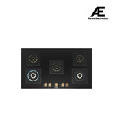 Bosch Built in Gas Hob Black Tempered glass Glass 5 Burner Auto Ignition 90 cm True Brass 2D Ring Burners with Matt Black Heat Shields & Cast Iron pan supports (PNV9B6F20I)