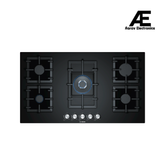 Bosch Series 6 90 cm 5 Burner Built-In Gas Hob | 8 mm Black Tempered Glass | Dual-Flame Power Burner | Cast Iron Pan Supports | Flame Failure Safety Device | Auto Ignition | Cylindrical Knobs - PPQ9B6O90I