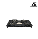Faber Prince Plus 4BB BK 69cm 4 Burner Glass Cooktop with Brass Burners, Manual Ignition & Cast Iron Pan Support, Black