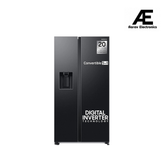 Samsung 633 L, 3 Star, Frost Free, Double Door, Convertible 5-in-1 Digital Inverter, Side By Side Refrigerator with AI, WiFi & Water & Ice Dispenser (RS78CG8543B1HL, Black Matte)
