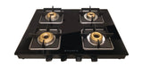 Faber 4 Burner Gas Cooktop with Brass Burners, Manual Ignition, Toughened Glass & Powder-Coated Pan Supports – Cooktop Remo 4BB BK