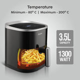 Glen Digital Air Fryer, 3.5 Litre Airfryer 1300W with 7 Pre-Set Functions, Auto Sleep, Digital Controls, Timer & Temperature Control, Bake, Fry, Roast & Grill with Less Oil, Medium - Black SA-3044DBL