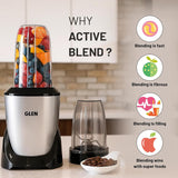 Glen Nutri Blender Mixer Ultra Tuff 900 Watt, with 2 Unbreakable Jars, Thermal Overload Protector, Dual Blade Technology Grinder for Kitchen, Protein Shakes, Smoothie Maker - SA-4048UT
