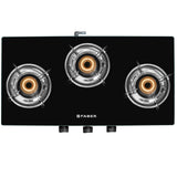 Faber 3 Burner Gas Cooktop with Brass Burners, Manual Ignition & Tempered Black Glass – HOB COOKTOP DAISY 3BB BK