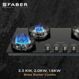 Faber 90 cm 4 Burner Built-in Gas Hob with Brass Burners, Auto Ignition & Toughened Black Glass – HOB SUPERIA HT904 BR AI N