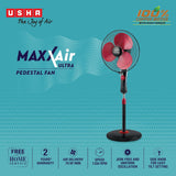 USHA Maxx Air Ultra Pedestal Fan | 400MM Sweep Size | 1350 RPM | Aerodynamic Blade Design for High Air Delivery | Anti - Rust Protection | 100% Copper Motor | Maroon