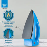 Voltas Beko 1000 W Dry Iron (I1000VD-BU, Blue, with Crease-busting Greblon Soleplate)