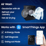 Samsung 12 kg (Wash) / 7 kg (Dry), 5 Star, AI EcoBubble, AI Energy Mode, Air Wash, Super Speed, Hygiene Steam, Wi-Fi, Digital Inverter, Fully-Automatic Front Load Washer Dryer (WD12FG5B34BBTL, Black)
