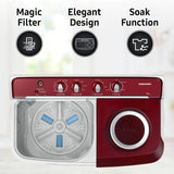 Samsung 7.5 Kg Inverter 5 Star Semi Automatic Top Load Washing Machine (WT75B3200RR/TL, Light Grey & Red Base, Air turbo drying, 5 Year Warranty on Wash Motor)