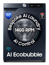 Samsung 12 kg, 5star, AI Control, AI Ecobubble, Super Speed, Wi-Fi, Hygiene Steam with Inbuilt Heater, Digital Inverter, Fully-Automatic Front Load Washing Machine (WW12DG6B24ASTL, Navy)