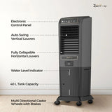 Havells Zurii 40 Litres Tower Air Cooler with Dust Filter Net (Low Water Alarm, Black & Grey)