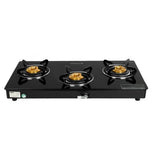 Faber 77 cm 3 Burner Gas Cooktop with Brass Burners, Manual Ignition & Toughened Black Glass – Cooktop Jumbo 3BB BK