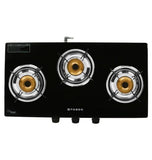 Faber 77 cm 3 Burner Gas Cooktop with Brass Burners, Manual Ignition & Toughened Black Glass – Cooktop Jumbo 3BB BK