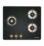 Faber Maxus 60cm 3 Burner Built-In Gas Hob | 8mm Toughened Black Glass | Auto Ignition | Cast Iron Pan Support - Hob Maxus HT603 CRS BR CI AI