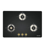 Faber 78 cm 3 Burner Built-in Gas Hob with Brass Burners, Auto Ignition & 8 mm Toughened Black Glass – Hob Maxus HT783 CRS BR CI AI