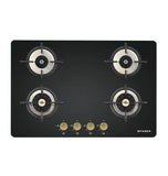 Faber 78 cm 4 Burner Built-in Gas Hob with Brass Burners, Auto Ignition & 8 mm Toughened Black Glass – Hob Maxus HT784 CRS BR CI AI