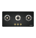 Faber 80 cm 3 Burner Built-in Gas Hob with Brass Burners, Auto Battery Ignition & 8 mm Toughened Black Glass – Hob Maxus HT803 CRS BR CI AI