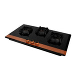 Faber Utopia Pro 90cm 3 Burner Built-In Gas Hob | 8mm Toughened Black Glass | Auto Electric Ignition | Cast Iron Pan Support - HOB Utopia Pro HT 903 BR CI