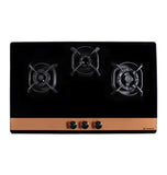 Faber Utopia Pro 90cm 3 Burner Built-In Gas Hob | 8mm Toughened Black Glass | Auto Electric Ignition | Cast Iron Pan Support - HOB Utopia Pro HT 903 BR CI