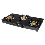 Faber 77 cm 3 Burner Gas Cooktop with Brass Burners, Manual Ignition & Toughened Black Glass – Cooktop Jumbo 3BB BK