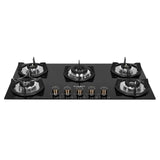 Faber 90 cm 5 Burner Built-in Gas Hob with Brass Burners, Auto Ignition & Toughened Black Glass – HOB SUPERIA HT905 BR AI N