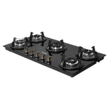 Faber 90 cm 5 Burner Built-in Gas Hob with Brass Burners, Auto Ignition & Toughened Black Glass – HOB SUPERIA HT905 BR AI N