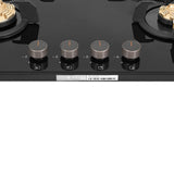 Faber 70 cm 4 Burner Built-in Gas Hob with Brass Burners, Auto Ignition, Multi-Flame Burners & 8 mm Toughened Black Glass – Hob PRIME HT704 CRS BR CI AI