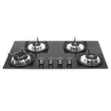 Faber Superia 4 Burner Built-In Gas Hob with Brass Burners, 6mm Toughened Black Glass, Automatic Battery Ignition, Triple Ring Dual Flame Burner – SUPERIA HT764 BR AI IN