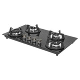 Faber Superia 4 Burner Built-In Gas Hob with Brass Burners, 6mm Toughened Black Glass, Automatic Battery Ignition, Triple Ring Dual Flame Burner – SUPERIA HT764 BR AI IN