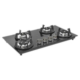 Faber Superia 4 Burner Built-In Gas Hob with Brass Burners, 6mm Toughened Black Glass, Automatic Battery Ignition, Triple Ring Dual Flame Burner – SUPERIA HT764 BR AI IN